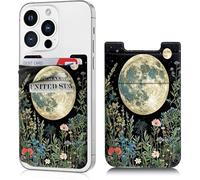Dikoer Phone Wallet Stick on, Cell Phone Card Holder Pocket for Back of Phone with Stretchy Lycra Design, Credit Card ID Holder Sleeves Sticker for Galaxy Android Smartphone Case, Moon Leaf