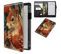 Dikoer Professional Server Wallet with Zippered Coin Pocket, Compact 4.7"x7.5" Waitstaff Organizer, Water-Resistant Leather Guest Check Holder with Pen Loop Server Books for Waitress, Squirrel Forest