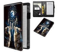 Dikoer Professional Server Wallet with Zippered Coin Pocket, Compact 4.7"x7.5" Waitstaff Organizer, Water-Resistant Leather Guest Check Holder with Pen Loop Server Books for Waitress, Two Cool Wolves