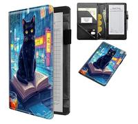 Dikoer Professional Server Wallet with Zippered Coin Pocket, Compact 4.7"x7.5" Waitstaff Organizer, Water-Resistant Leather Guest Check Holder with Pen Loop Server Books for Waitress, Book Black Cat