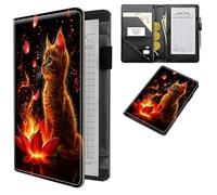 Dikoer Professional Server Wallet with Zippered Coin Pocket, Compact 4.7"x7.5" Waitstaff Organizer, Water-Resistant Leather Guest Check Holder with Pen Loop Server Books for Waitress, Snow Lotus Cat