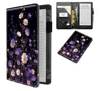 Dikoer Professional Server Wallet with Zippered Coin Pocket, Compact Waitstaff Organizer, Water-Resistant Leather Guest Check Holder with Pen Loop Server Books for Waitress, Purple White Flowers