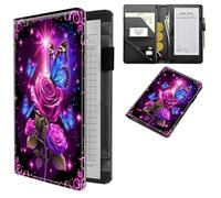 Dikoer Professional Server Wallet with Zippered Coin Pocket, Compact Waitstaff Organizer, Water-Resistant Leather Guest Check Holder with Pen Loop Server Books for Waitress, Rose Butterfly Purple