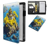 Dikoer Professional Server Wallet with Zippered Coin Pocket, Compact Waitstaff Organizer, Water-Resistant Leather Guest Check Holder with Pen Loop Server Books for Waitress, Yellow Leaf Castle