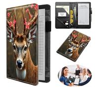 Dikoer Professional Server Wallet with Zippered Coin Pocket, Compact Waitstaff Organizer, Water-Resistant Leather Guest Check Holder with Pen Loop Server Books for Waitress, Flower Deer Head