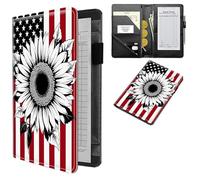 Dikoer Professional Server Wallet with Zippered Coin Pocket, Compact Waitstaff Organizer, Water-Resistant Leather Guest Check Holder with Pen Loop Server Books for Waitress, Artistic Sunflower Flag