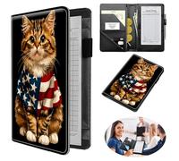 Dikoer Professional Server Wallet with Zippered Coin Pocket, Compact Waitstaff Organizer, Water-Resistant Leather Guest Check Holder with Pen Loop Server Books for Waitress, National Flag Cat