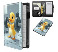 Dikoer Professional Server Wallet with Zippered Coin Pocket, Compact Waitstaff Organizer, Water-Resistant Leather Guest Check Holder with Pen Loop Server Books for Waitress, Barbell Yellow Duck