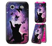 Dikoer Purple Star Cat for HMD Barbie 2024 Case with Screen Protector, Dual Layer Hard PC Textured Back Silicone Shockproof Heavy Duty Protective Phone Cover for HMD Barbie for Women Men