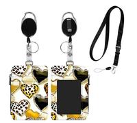 Dikoer Retractable Lanyard with ID Holder Badges Front Pocket Wallets Money Organizers, Heavy Duty Cute Carabiner Keychain for Work Pass Cards Key Nurses Women Men Office Use, Leopard Print Love