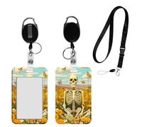 Dikoer Retractable Lanyard with ID Holder Badges, Heavy Duty Carabiner Keychain Cute Breakaway Lanyards for Travel Outdoors Work Pass Cards Key Nurses Women Men Office Use, Cloud Skeleton