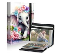 Dikoer Small Photo Album for 4x6 Photos with Strong Elastic Band, 100 Mini Book Photo Pictures Leather Cover, Wallet Photo Album Fotos for Family Wedding Anniversary Women Men, Elephant Flower