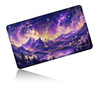 Dikoer TCG Playmat with Zones 24x14 Inch, Thick Card Play Mat with Precision Stitched Edges, Rubber Backing Game Mat for MTG Commander Deck, Tabletop TCG CCG RPG Gameplay Desk Pad, Starry Sky Purple