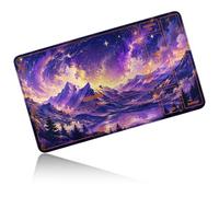 Dikoer TCG Playmat with Zones 24x14 Inch, Thick Card Play Mat with Precision Stitched Edges, Rubber Backing Game Mat for MTG Commander Deck, Tabletop TCG CCG RPG Gameplay Desk Pad, Starry Sky Purple