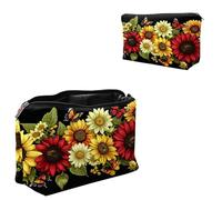 Dikoer Travel Makeup Bag, Padded Small Cosmetic Pouch with Zipper, Spandex Toiletry Organizer for Purse, Portable Makeup Clutch for Women, Shopping Potluck & Daily Use, Sunset Cat Back View, Sunflower