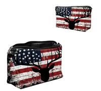 Dikoer Travel Makeup Bag, Padded Small Cosmetic Pouch with Zipper, Spandex Toiletry Organizer for Purse, Portable Makeup Clutch for Women, Shopping Potluck & Daily Use, 7.9" x 5.1", Cat Man, Deer Flag
