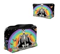 Dikoer Travel Makeup Bag, Padded Small Cosmetic Pouch with Zipper, Spandex Toiletry Organizer for Purse, Portable Makeup Clutch for Women, Shopping Potluck & Daily Use, Sunset Cat Back View, Rainbow