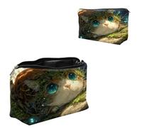 Dikoer Travel Makeup Bag, Padded Small Cosmetic Pouch with Zipper, Spandex Toiletry Organizer for Purse, Portable Makeup Clutch for Women, Shopping Potluck & Daily Use, 7.9" x 5.1", Tree Cat, Makeup