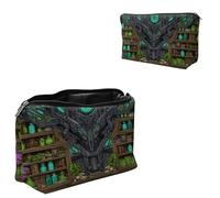 Dikoer Travel Makeup Bag, Padded Small Cosmetic Pouch with Zipper, Spandex Toiletry Organizer for Purse, Portable Makeup Clutch for Women, Shopping Potluck & Daily Use, 7.9" x 5.1", Green Library