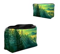 Dikoer Travel Makeup Bag, Padded Small Cosmetic Pouch with Zipper, Spandex Toiletry Organizer for Purse, Portable Makeup Clutch for Women, Shopping Potluck & Daily Use, Cat Old Man, Green Forest