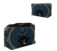 Dikoer Travel Makeup Bag, Padded Small Cosmetic Pouch with Zipper, Spandex Toiletry Organizer for Purse, Portable Makeup Clutch for Women, Shopping Potluck & Daily Use, 7.9" x 5.1", Cat Old Man, Black