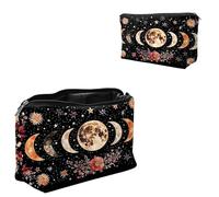 Dikoer Travel Makeup Bag, Padded Small Cosmetic Pouch with Zipper, Spandex Toiletry Organizer for Purse, Portable Makeup Clutch for Women, Shopping Potluck & Daily Use, Sunset Cat Back View, Moon