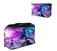 Dikoer Travel Makeup Bag, Padded Small Cosmetic Pouch with Zipper, Spandex Toiletry Organizer for Purse, Portable Makeup Clutch for Women, Shopping Potluck & Daily Use, Cat Old Man, Purple Moon Dragon