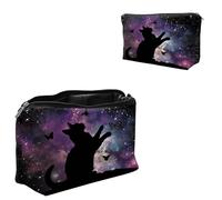 Dikoer Travel Makeup Bag, Padded Small Cosmetic Pouch with Zipper, Spandex Toiletry Organizer for Purse, Portable Makeup Clutch for Women, Shopping Potluck & Daily Use, 7.9" x 5.1", Cat Old, Dark Cat