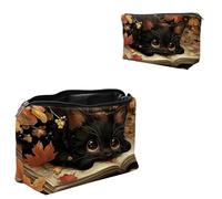 Dikoer Travel Makeup Bag, Padded Small Cosmetic Pouch with Zipper, Spandex Toiletry Organizer for Purse, Portable Makeup Clutch for Women, Shopping Potluck & Daily Use, Cat Back View, Black Cat Maple