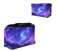 Dikoer Travel Makeup Bag, Padded Small Cosmetic Pouch with Zipper, Spandex Toiletry Organizer for Purse, Portable Makeup Clutch for Women, Shopping Potluck & Daily Use, Cat Old Man, Purple Starry Sky