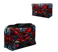 Dikoer Travel Makeup Bag, Padded Small Cosmetic Pouch with Zipper, Spandex Toiletry Organizer for Purse, Portable Makeup Clutch for Women, Shopping Potluck & Daily Use, 7.9" x 5.1", Cat Man, Red Rose