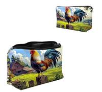 Dikoer Travel Makeup Bag, Padded Small Cosmetic Pouch with Zipper, Spandex Toiletry Organizer for Purse, Portable Makeup Clutch for Women, Shopping Potluck & Daily Use, Sunset Cat Back View, Village