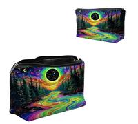 Dikoer Travel Makeup Bag, Padded Small Cosmetic Pouch with Zipper, Spandex Toiletry Organizer for Purse, Portable Makeup Clutch for Women, Shopping Potluck & Daily Use, 7.9" x 5.1", Old Man, Forest