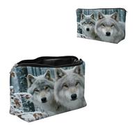Dikoer Travel Makeup Bag, Padded Small Cosmetic Pouch with Zipper, Spandex Toiletry Organizer for Purse, Portable Makeup Clutch for Women, Shopping Potluck & Daily Use, 7.9" x 5.1", Snow Forest Wolf