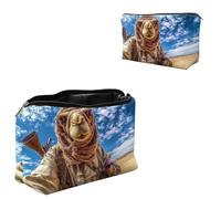 Dikoer Travel Makeup Bag, Padded Small Cosmetic Pouch with Zipper, Spandex Toiletry Organizer for Purse, Portable Makeup Clutch for Women, Shopping Potluck & Daily Use, 7.9" x 5.1", Old Man, Camel