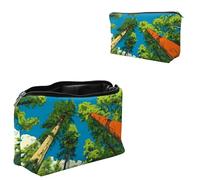 Dikoer Travel Makeup Bag, Padded Small Cosmetic Pouch with Zipper, Spandex Toiletry Organizer for Purse, Portable Makeup Clutch for Women, Shopping Potluck & Daily Use, 7.9" x 5.1", Green Forest Trees