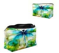 Dikoer Travel Makeup Bag, Padded Small Cosmetic Pouch with Zipper, Spandex Toiletry Organizer for Purse, Portable Makeup Clutch for Women, Shopping Potluck & Daily Use, Cat Back View, Green Dragonfly