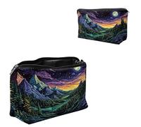 Dikoer Travel Makeup Bag, Padded Small Cosmetic Pouch with Zipper, Spandex Toiletry Organizer for Purse, Portable Makeup Clutch for Women, Shopping Potluck & Daily Use, Cat Back View, Sunset Mountain