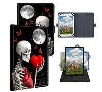 Dikoer Universal Case for Lenovo Tab One 8.7" 2025 (TB305FU)/Tab K9 Tablet 8.7 Inch, Adjustable Silicon Band Shockproof TPU Protective PU Leather Cover for 7-9 Inch, Red Heart Skull