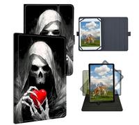 Dikoer Universal Case for Lenovo Tab One 8.7" 2025 (TB305FU)/Tab K9 Tablet 8.7 Inch, Adjustable Silicon Band Shockproof TPU Protective PU Leather Cover for 7-9 Inch, Skull Red Heart