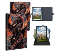 Dikoer Universal Case for LG G Pad F 8.0"/7.0" LK430/G Pad F2 X2 Pad X 8.0, Adjustable Silicon Band Shockproof TPU Protective PU Leather Cover for 7-9 Inch, Red Dragon
