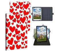 Dikoer Universal Case for LG G Pad F 8.0"/7.0" LK430/G Pad F2 X2 Pad X 8.0, Adjustable Silicon Band Shockproof TPU Protective PU Leather Cover for 7-9 Inch, Red Heart