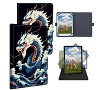 Dikoer Universal Case for TCL Tab 10 5G 10.1" 2022/TCL Tab Pro 5G 10.36"/TCL Tabmax 10.4", Adjustable Silicon Band Shockproof TPU Protective PU Leather Cover for 9-10.5 Inch, Brown Dragon