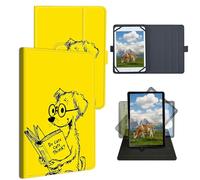 Dikoer Universal Case for TCL Tab 8/TCL Tab 8 LE Model: 9137W/TCL Tab 8 Plus/Joy Tab 2 8", Adjustable Silicon Band Shockproof TPU Protective PU Leather Cover for 7-9 Inch, Reading Puppy Yellow
