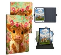 Dikoer Universal Case for Walmart Onn.11 Tablet Pro Gen 4 2024 (Model:100146660), Adjustable Silicon Band Shockproof TPU Protective PU Leather Cover for 10.5-11.5 Inch, Trumpet Flower Yellow Ox