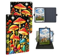 Dikoer Universal Tablet Case for Onn 10.1" 2020/Onn 10.1" Pro 2020 /Onn 10.1 Inch Gen 3 2022, Adjustable Silicon Band Shockproof TPU Protective PU Leather Cover for 9-10.5 Inch, Red Blue Mushrooms