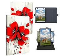 Dikoer Universal Tablet Case for Onn 10.1" 2020/Onn 10.1" Pro 2020 /Onn 10.1 Inch Gen 3 2022, Adjustable Silicon Band Shockproof TPU Protective PU Leather Cover for 9-10.5 Inch, Red Daisy