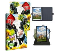 Dikoer Universal Tablet Case for Onn 7 Gen 3 2022 7"/Onn 8"/Onn 8" Gen 3 2022, Adjustable Silicon Band Shockproof TPU Protective PU Leather Cover for 7-9 Inch, Farm Cows