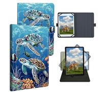 Dikoer Universal Tablet Case for Onn 7 Gen 3 2022 7"/Onn 8"/Onn 8" Gen 3 2022, Adjustable Silicon Band Shockproof TPU Protective PU Leather Cover for 7-9 Inch, Sea Turtles