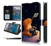 Dikoer Wallet Case for Samsung Galaxy A16 5G with Wrist Strap | Flip Cover with Magnetic Clasp Multi-Slot Card Holder Kickstand Shock-Absorbing Protective for Men Women, Little Dinosaur